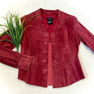 Suedessence Vintage Suede Rose Button Front Blazer Jacket - Size P/P